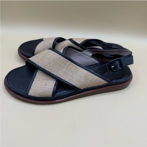 L’idea by Lori Criss Cross Woven Slingback Sandals Size 7.5 Black Tan Casual Ele - Picture 3 of 8